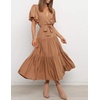 image:imageRVivimos Womens Summer Casual Short Sleeves V Neck Belted Flowy Midi DressBrownshortsleeve