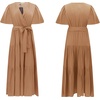 image:imageRVivimos Womens Summer Casual Short Sleeves V Neck Belted Flowy Midi DressBrownshortsleeve