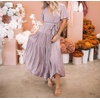 image:imageRVivimos Womens Summer Casual Short Sleeves V Neck Belted Flowy Midi DressLavendershortsleeve