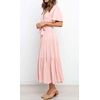 image:imageRVivimos Womens Summer Casual Short Sleeves V Neck Belted Flowy Midi DressLightpinkshortsleeve