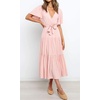 image:imageRVivimos Womens Summer Casual Short Sleeves V Neck Belted Flowy Midi DressLightpinkshortsleeve