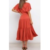 image:imageRVivimos Womens Summer Casual Short Sleeves V Neck Belted Flowy Midi DressOrangeshortsleeve