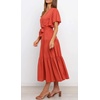 image:imageRVivimos Womens Summer Casual Short Sleeves V Neck Belted Flowy Midi DressOrangeshortsleeve
