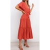 image:imageRVivimos Womens Summer Casual Short Sleeves V Neck Belted Flowy Midi DressOrangeshortsleeve