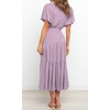 image:imageRVivimos Womens Summer Casual Short Sleeves V Neck Belted Flowy Midi DressPurpleshortsleeve