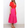image:imageRVivimos Womens Summer Casual Short Sleeves V Neck Belted Flowy Midi DressRedhotpinkshortsleeve