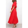 image:imageRVivimos Womens Summer Casual Short Sleeves V Neck Belted Flowy Midi DressRedshortsleeve