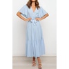 image:imageRVivimos Womens Summer Casual Short Sleeves V Neck Belted Flowy Midi DressSkyblueshortsleeve