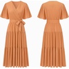 image:imageRVivimos Womens Summer Casual Short Sleeves V Neck Belted Flowy Midi DressTangerineshortsleeve