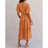 image:imageRVivimos Womens Summer Casual Short Sleeves V Neck Belted Flowy Midi DressTangerineshortsleeve