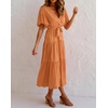 image:imageRVivimos Womens Summer Casual Short Sleeves V Neck Belted Flowy Midi DressTangerineshortsleeve