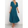image:imageRVivimos Womens Summer Casual Short Sleeves V Neck Belted Flowy Midi DressTealshortsleeve