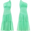 image:imageRVivimos Womens Summer Cotton Boho One Shoulder Knot Sleeveless Ruffle ALine Flowy Midi DressGreen