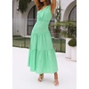image:imageRVivimos Womens Summer Cotton Boho One Shoulder Knot Sleeveless Ruffle ALine Flowy Midi DressGreen