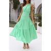 image:imageRVivimos Womens Summer Cotton Boho One Shoulder Knot Sleeveless Ruffle ALine Flowy Midi DressGreen