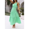 image:imageRVivimos Womens Summer Cotton Boho One Shoulder Knot Sleeveless Ruffle ALine Flowy Midi DressGreen