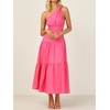 image:imageRVivimos Womens Summer Cotton Boho One Shoulder Knot Sleeveless Ruffle ALine Flowy Midi DressHotpink