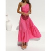 image:imageRVivimos Womens Summer Cotton Boho One Shoulder Knot Sleeveless Ruffle ALine Flowy Midi DressHotpink
