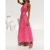 image:imageRVivimos Womens Summer Cotton Boho One Shoulder Knot Sleeveless Ruffle ALine Flowy Midi DressHotpink