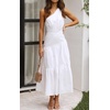 image:imageRVivimos Womens Summer Cotton Boho One Shoulder Knot Sleeveless Ruffle ALine Flowy Midi DressWhite