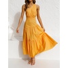 image:imageRVivimos Womens Summer Cotton Boho One Shoulder Knot Sleeveless Ruffle ALine Flowy Midi DressYellow