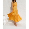 image:imageRVivimos Womens Summer Cotton Boho One Shoulder Knot Sleeveless Ruffle ALine Flowy Midi DressYellow