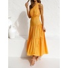 image:imageRVivimos Womens Summer Cotton Boho One Shoulder Knot Sleeveless Ruffle ALine Flowy Midi DressYellow