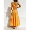image:imageRVivimos Womens Summer Cotton Boho One Shoulder Knot Sleeveless Ruffle ALine Flowy Midi DressYellow