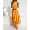 image:imageRVivimos Womens Summer Cotton Boho One Shoulder Knot Sleeveless Ruffle ALine Flowy Midi DressYellow