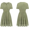 image:imageRVivimos Womens Summer Cotton Eyelet Dress 2026 Short Sleeve V Neck Elastic Waist Embroidered Hollow Out ALine Mini DressArmy Green