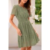 image:imageRVivimos Womens Summer Cotton Eyelet Dress 2026 Short Sleeve V Neck Elastic Waist Embroidered Hollow Out ALine Mini DressArmy Green