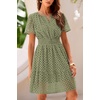 image:imageRVivimos Womens Summer Cotton Eyelet Dress 2026 Short Sleeve V Neck Elastic Waist Embroidered Hollow Out ALine Mini DressArmy Green