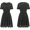 image:imageRVivimos Womens Summer Cotton Eyelet Dress 2026 Short Sleeve V Neck Elastic Waist Embroidered Hollow Out ALine Mini DressBlack