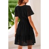 image:imageRVivimos Womens Summer Cotton Eyelet Dress 2026 Short Sleeve V Neck Elastic Waist Embroidered Hollow Out ALine Mini DressBlack