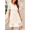 image:imageRVivimos Womens Summer Cotton Eyelet Dress 2026 Short Sleeve V Neck Elastic Waist Embroidered Hollow Out ALine Mini DressWhite