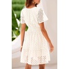 image:imageRVivimos Womens Summer Cotton Eyelet Dress 2026 Short Sleeve V Neck Elastic Waist Embroidered Hollow Out ALine Mini DressWhite