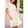 image:imageRVivimos Womens Summer Cotton Eyelet Dress 2026 Short Sleeve V Neck Elastic Waist Embroidered Hollow Out ALine Mini DressWhite