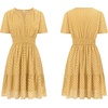 image:imageRVivimos Womens Summer Cotton Eyelet Dress 2026 Short Sleeve V Neck Elastic Waist Embroidered Hollow Out ALine Mini DressYellow
