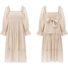 image:imageRVivimos Womens Summer Cotton Plaid Puff Sleeves Bow Casual OffShoulder Boho Midi DressBeige