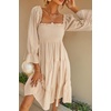 image:imageRVivimos Womens Summer Cotton Plaid Puff Sleeves Bow Casual OffShoulder Boho Midi DressBeige