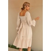 image:imageRVivimos Womens Summer Cotton Plaid Puff Sleeves Bow Casual OffShoulder Boho Midi DressBeige