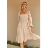 image:imageRVivimos Womens Summer Cotton Plaid Puff Sleeves Bow Casual OffShoulder Boho Midi DressBeige
