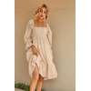 image:imageRVivimos Womens Summer Cotton Plaid Puff Sleeves Bow Casual OffShoulder Boho Midi DressBeige