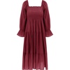 image:imageRVivimos Womens Summer Cotton Plaid Puff Sleeves Bow Casual OffShoulder Boho Midi DressBurgundy