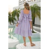 image:imageRVivimos Womens Summer Cotton Plaid Puff Sleeves Bow Casual OffShoulder Boho Midi DressLavender