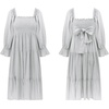 image:imageRVivimos Womens Summer Cotton Plaid Puff Sleeves Bow Casual OffShoulder Boho Midi DressLightgrey