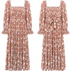 image:imageRVivimos Womens Summer Cotton Plaid Puff Sleeves Bow Casual OffShoulder Boho Midi DressOrangefloral