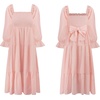 image:imageRVivimos Womens Summer Cotton Plaid Puff Sleeves Bow Casual OffShoulder Boho Midi DressPink