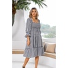 image:imageRVivimos Womens Summer Cotton Plaid Puff Sleeves Bow Casual OffShoulder Boho Midi DressPlaidblack