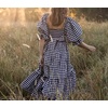 image:imageRVivimos Womens Summer Cotton Plaid Puff Sleeves Bow Casual OffShoulder Boho Midi DressPlaidblack